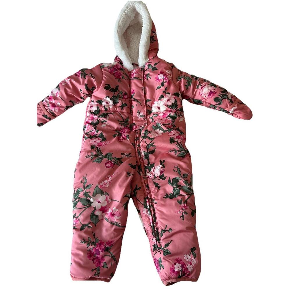 The Children’s Place 12-18 Month Pink Floral Snow Suit One Piece Mittens